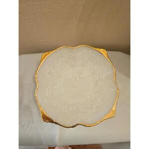Vintage Anchor Hocking White Milk Glass Dish Bowl Embossed Grapes with Gold Trim